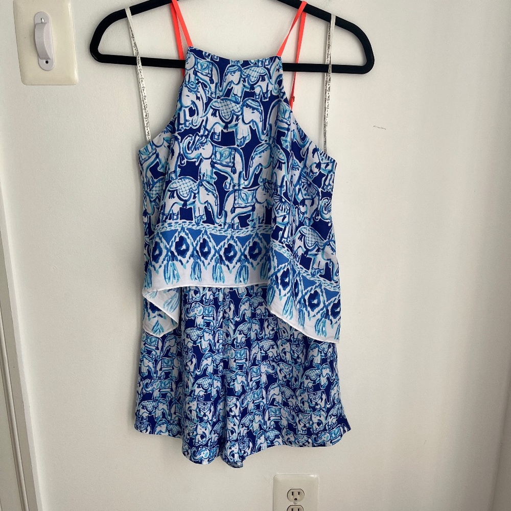 Lilly Pulitzer Celyn Elephant Print Romper Size 2 EUC